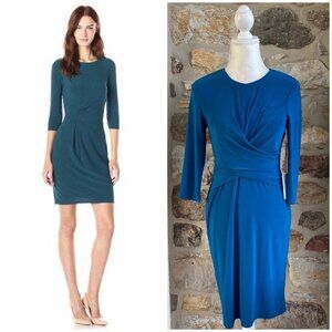 NWT Eliza J Faux Wrap Ruched Jersey Sheath Midi Dress $118 Womens 6